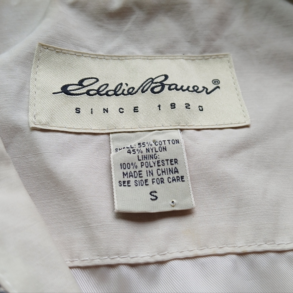 Eddie Bauer Men's Size Small Cream Heavy Duty Hooded Rain Jacket - Picture 2 of 5